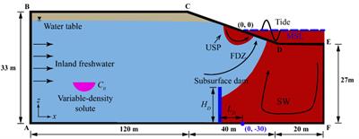 Variable-density solute transport in unconfined coastal aquifers with a subsurface dam